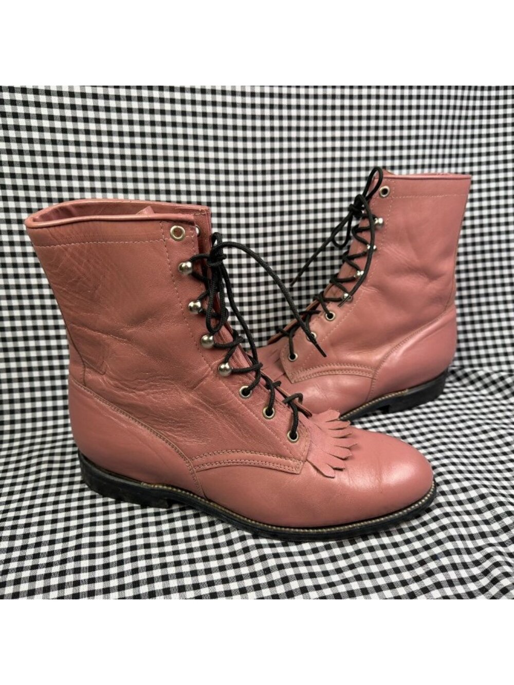 Men’s Pink Lace-Up Leather Kiltie Ankle Boots
